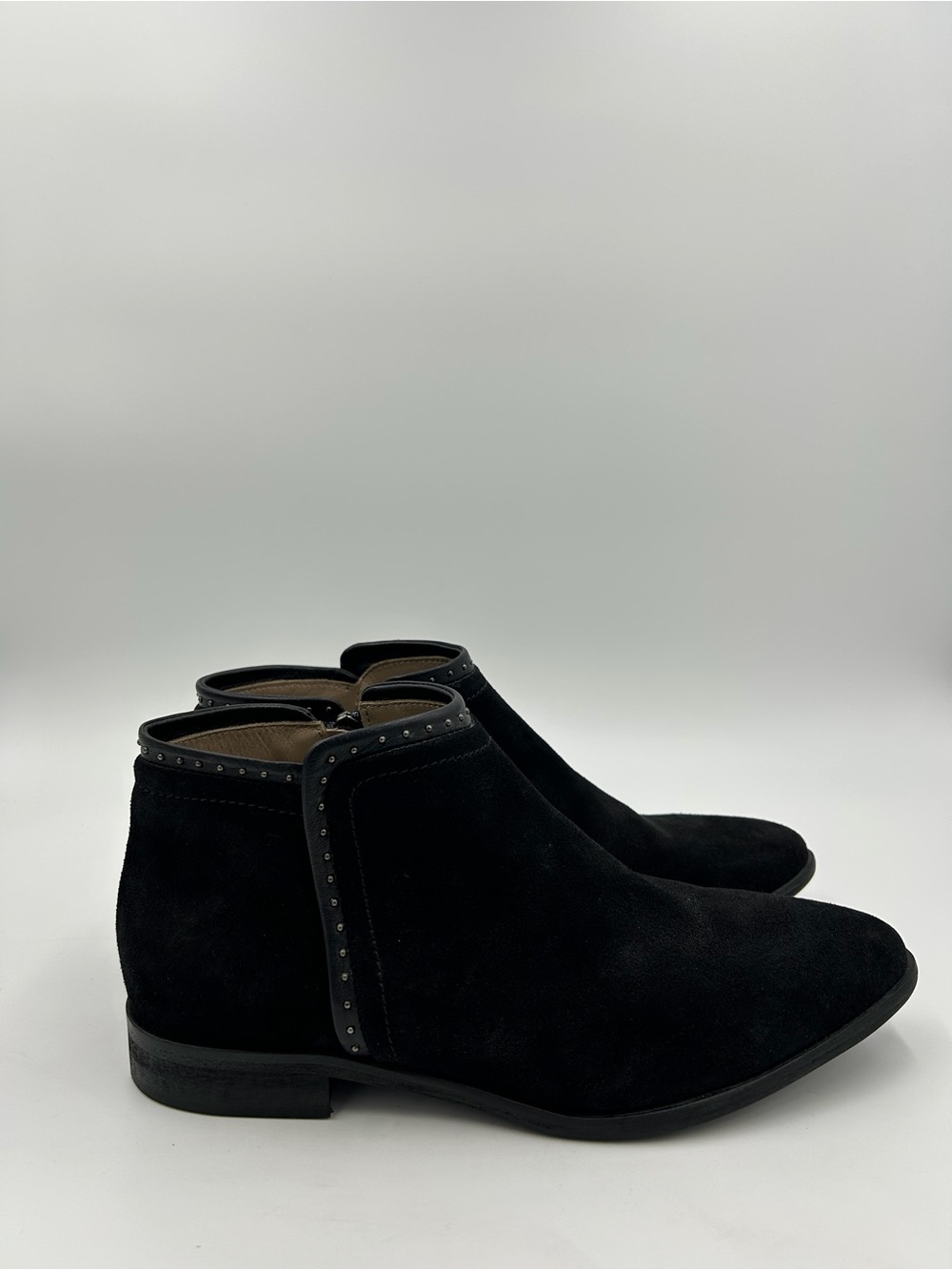 Italeau Miralda Suede Leather Ankle Boots Zip Up Made In Italy Black Sz 39 Women